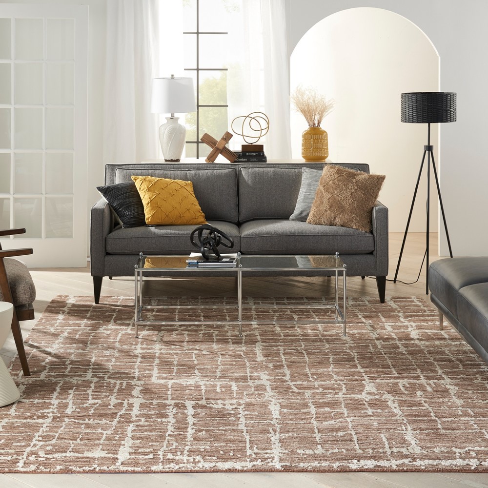 Luna Abstract Rugs LUN02 by Nourison in Mocha Ivory